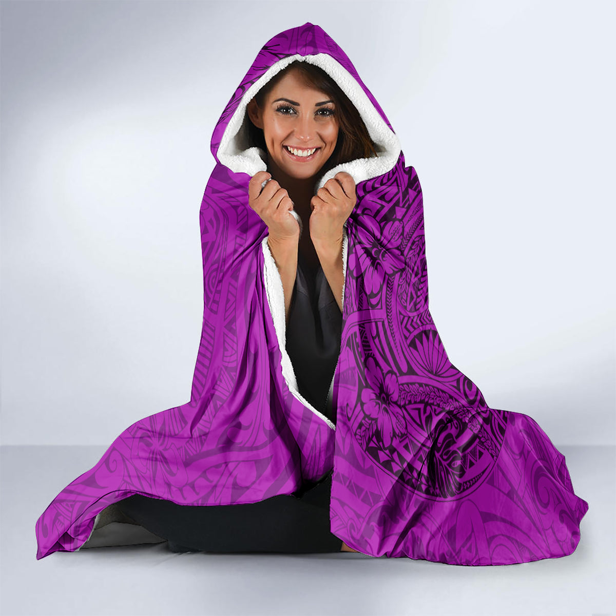 Hawaii Monk Seal and Dolphin Hooded Blanket Polynesian Kakau Pattern Pink LT03 - Polynesian Pride