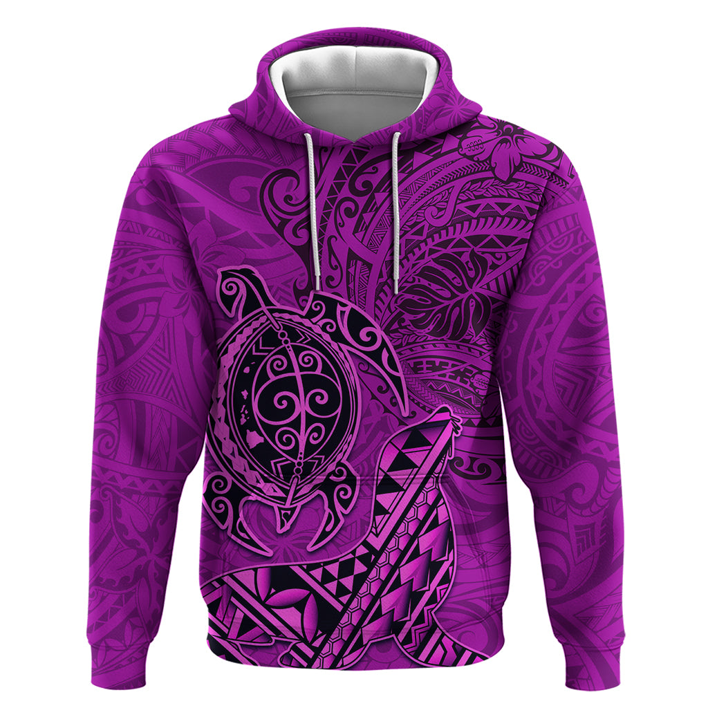 Hawaii Monk Seal and Dolphin Hoodie Polynesian Kakau Pattern Pink