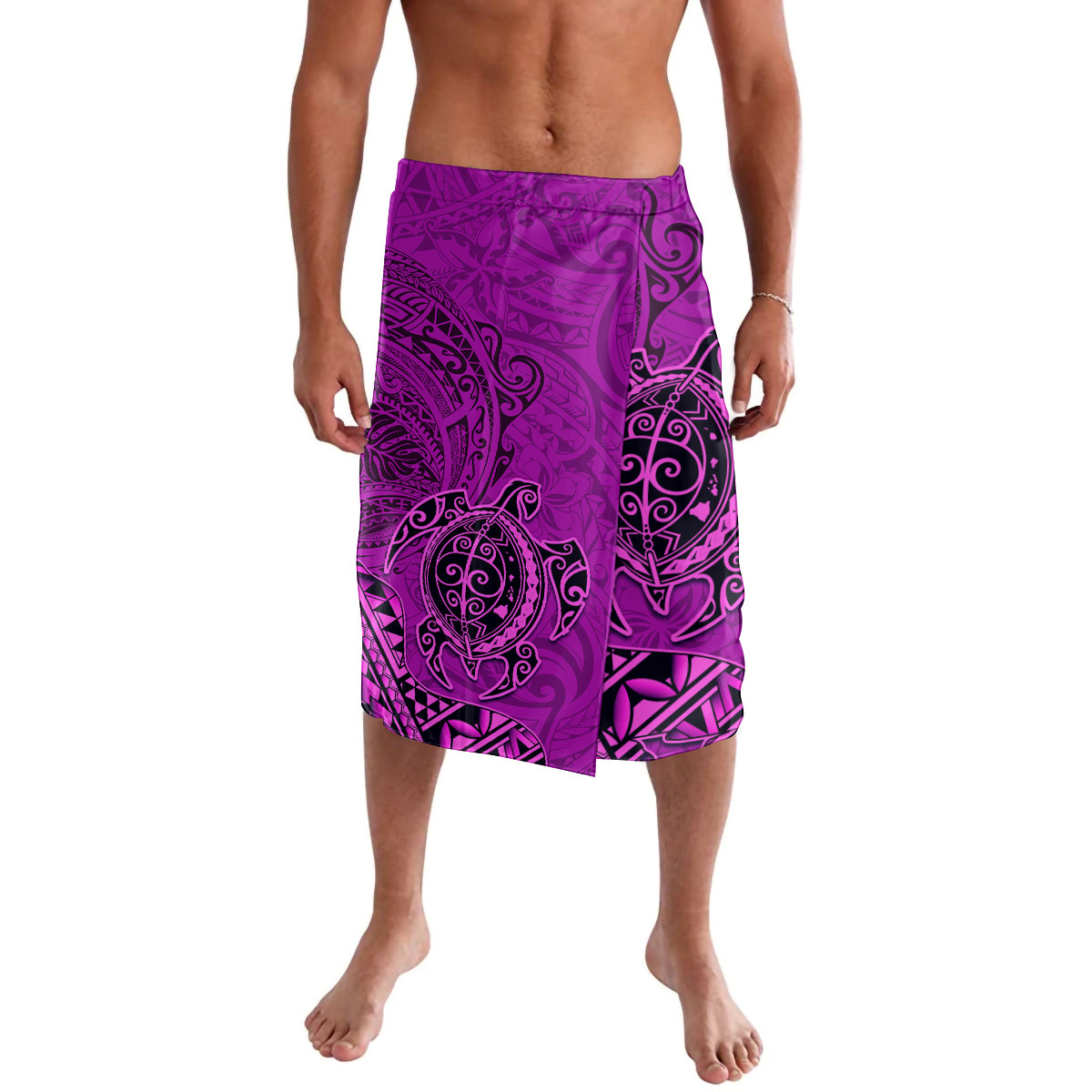 Hawaii Monk Seal and Dolphin Lavalava Polynesian Kakau Pattern Pink LT03 Pink - Polynesian Pride
