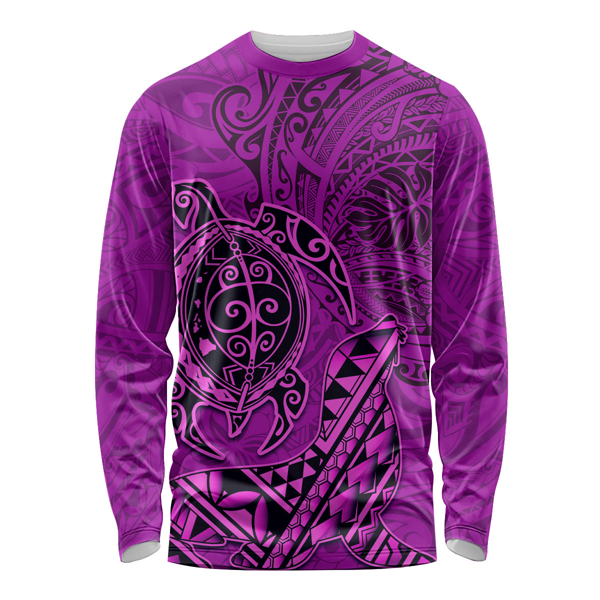 Hawaii Monk Seal and Dolphin Long Sleeve Shirt Polynesian Kakau Pattern Pink