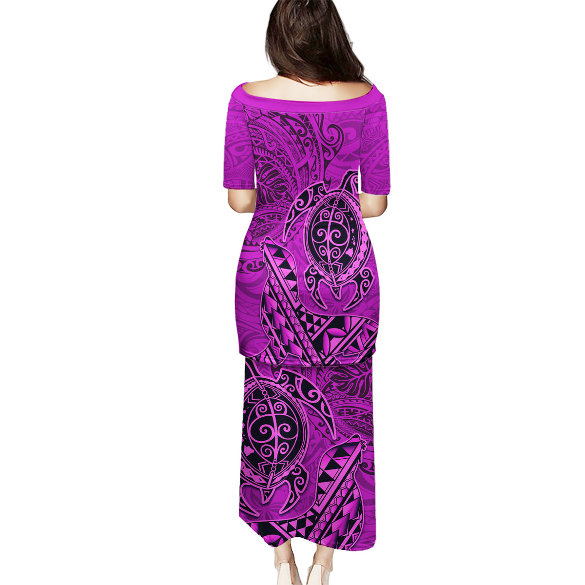 Hawaii Monk Seal and Dolphin Puletasi Polynesian Kakau Pattern Pink LT03 - Polynesian Pride
