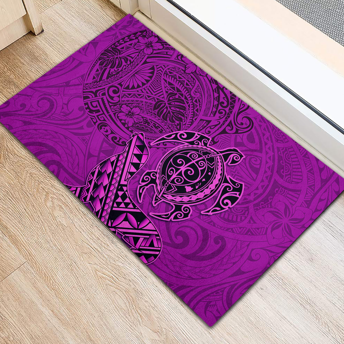Hawaii Monk Seal and Dolphin Rubber Doormat Polynesian Kakau Pattern Pink LT03 - Polynesian Pride