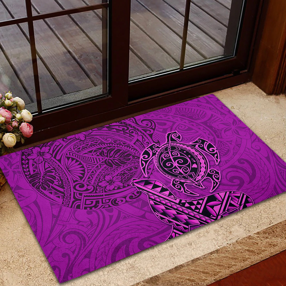 Hawaii Monk Seal and Dolphin Rubber Doormat Polynesian Kakau Pattern Pink LT03 - Polynesian Pride