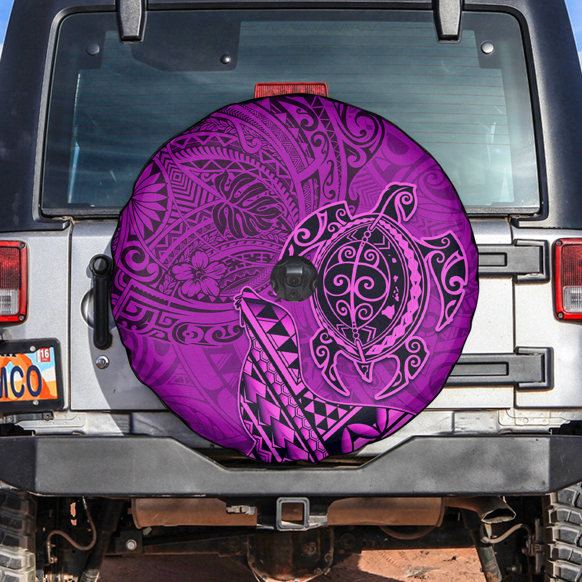 Hawaii Monk Seal and Dolphin Spare Tire Cover Polynesian Kakau Pattern Pink LT03 Pink - Polynesian Pride