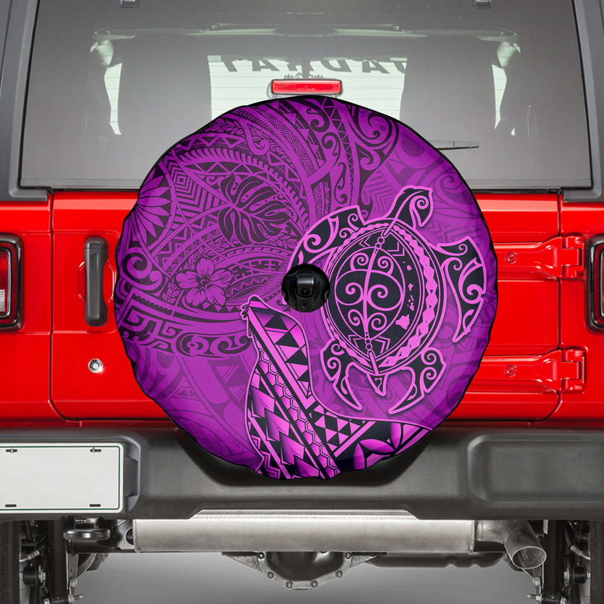 Hawaii Monk Seal and Dolphin Spare Tire Cover Polynesian Kakau Pattern Pink LT03 - Polynesian Pride