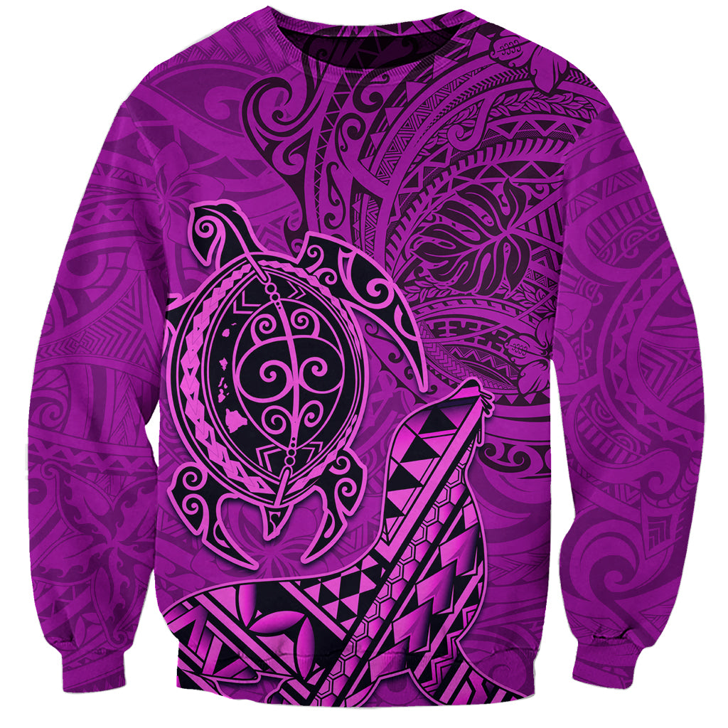 Hawaii Monk Seal and Dolphin Sweatshirt Polynesian Kakau Pattern Pink LT03 Unisex Pink - Polynesian Pride