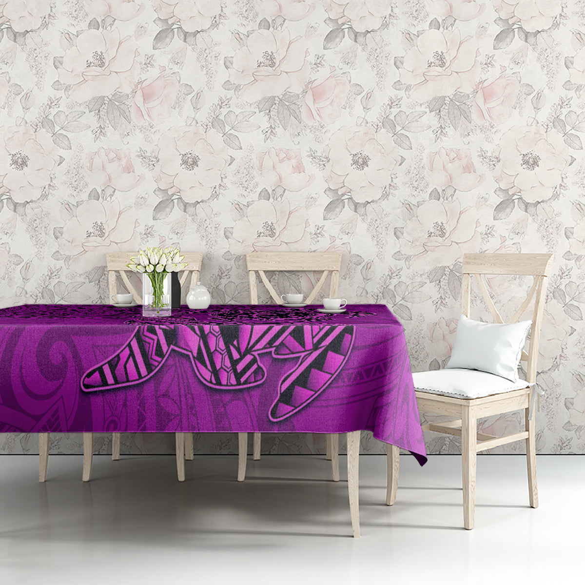 Hawaii Monk Seal and Dolphin Tablecloth Polynesian Kakau Pattern Pink LT03 - Polynesian Pride