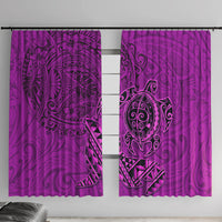 Hawaii Monk Seal and Dolphin Window Curtain Polynesian Kakau Pattern Pink LT03 With Hooks Pink - Polynesian Pride
