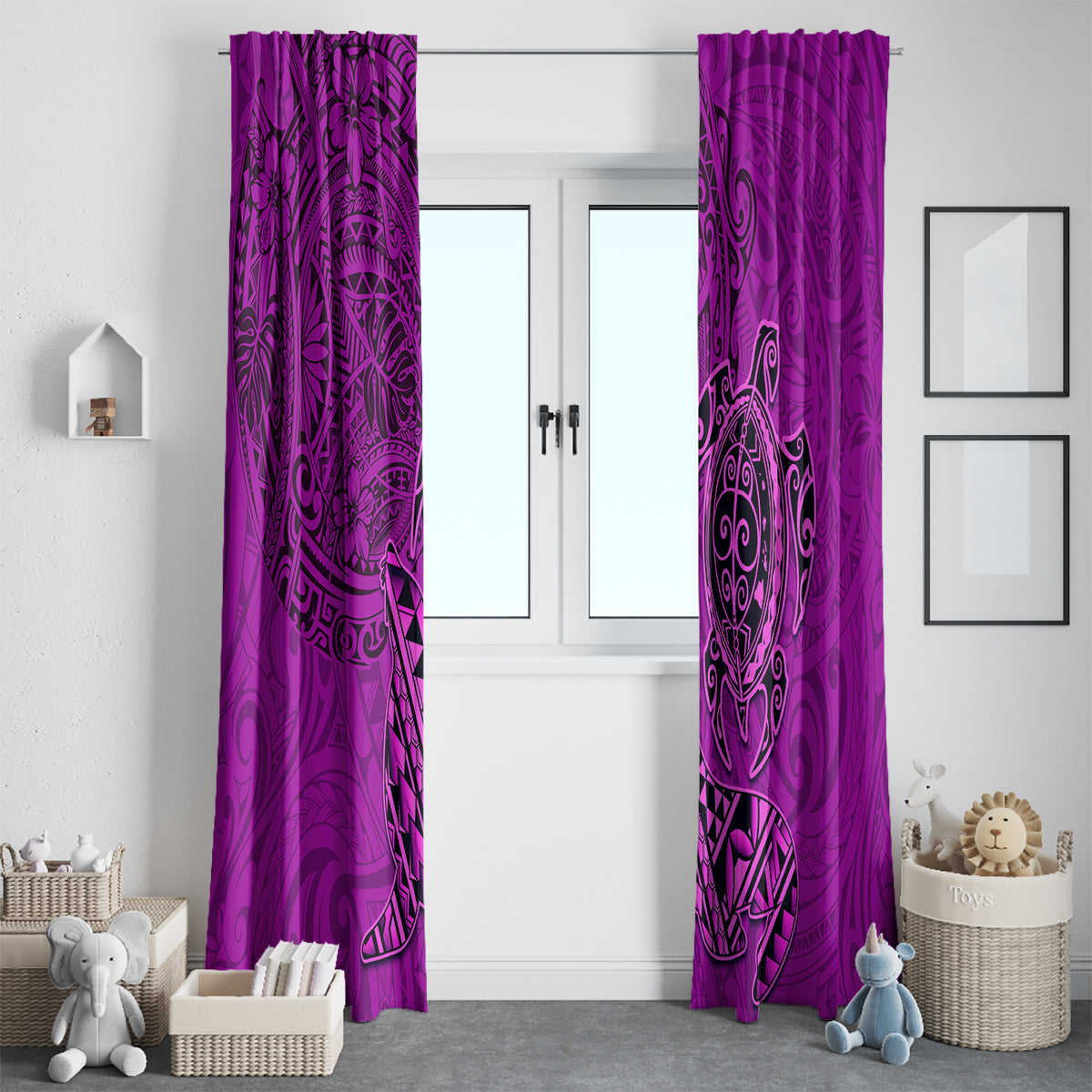 Hawaii Monk Seal and Dolphin Window Curtain Polynesian Kakau Pattern Pink LT03 - Polynesian Pride