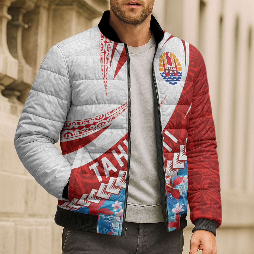 Personalized Tahiti Surfing 2026 Bomber Puffer Jacket Marquesan Tattoo-Sporty Style LT03 - Polynesian Pride