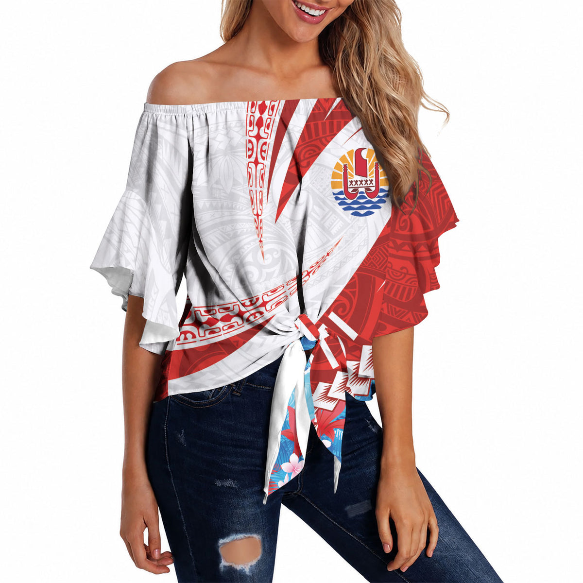 Personalized Tahiti Surfing 2026 Off Shoulder Wrap Waist Top Marquesan Tattoo-Sporty Style LT03 - Polynesian Pride