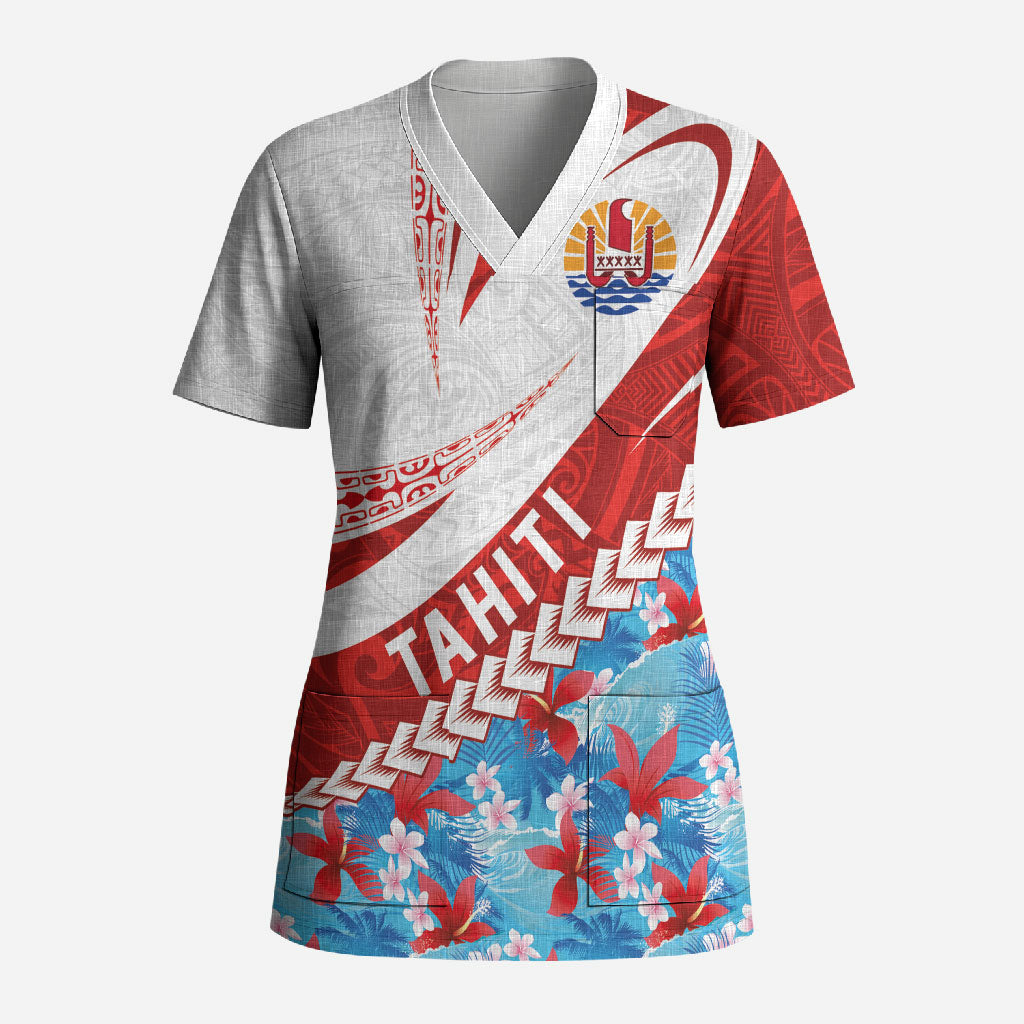 Personalized Tahiti Surfing 2026 Scrub Top Marquesan Tattoo-Sporty Style LT03 Adult Multicolor - Polynesian Pride