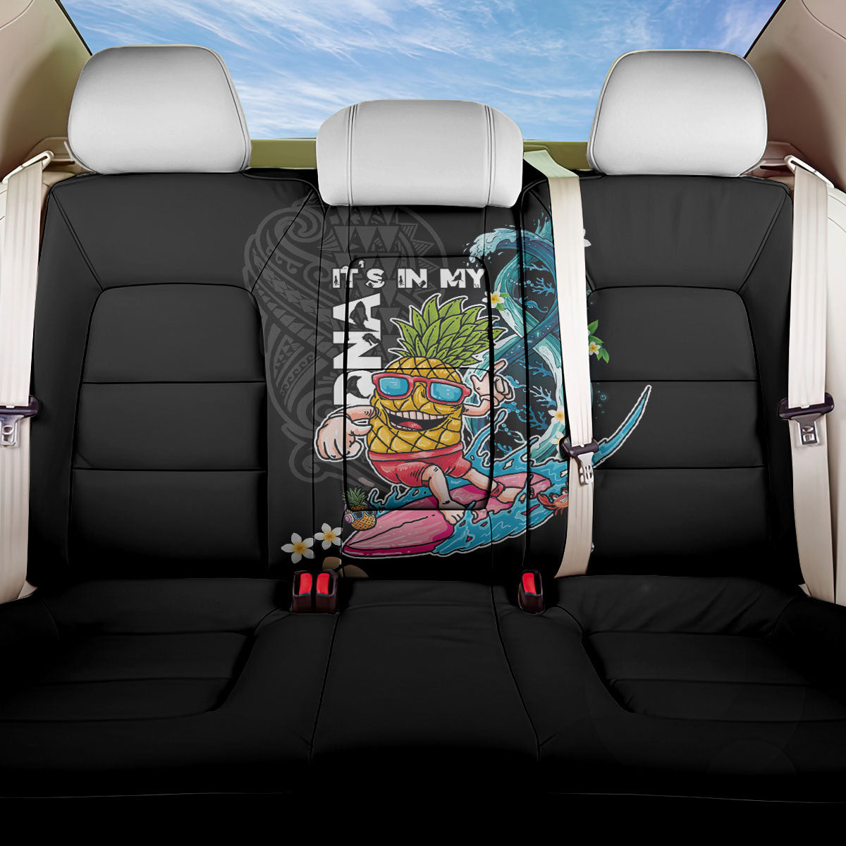 Hawaii Pineapple Surfing Back Car Seat Cover It's in My DNA - Kakau and Polynesian Pattern LT03 One Size Black - Polynesian Pride