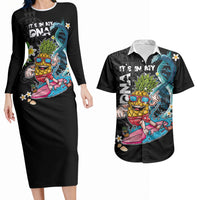 Hawaii Pineapple Surfing Couples Matching Long Sleeve Bodycon Dress and Hawaiian Shirt It's in My DNA - Kakau and Polynesian Pattern LT03 Black - Polynesian Pride