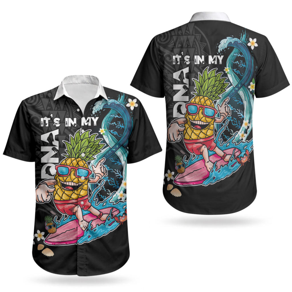 Hawaii Pineapple Surfing Couples Matching Long Sleeve Bodycon Dress and Hawaiian Shirt It's in My DNA - Kakau and Polynesian Pattern LT03 - Polynesian Pride