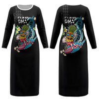 Hawaii Pineapple Surfing Couples Matching Long Sleeve Bodycon Dress and Hawaiian Shirt It's in My DNA - Kakau and Polynesian Pattern LT03 - Polynesian Pride