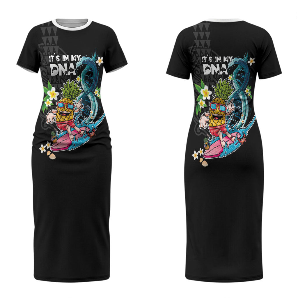 Hawaii Pineapple Surfing Couples Matching Short Sleeve Bodycon Dress and Hawaiian Shirt It's in My DNA - Kakau and Polynesian Pattern LT03 - Polynesian Pride
