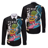 Hawaii Pineapple Surfing Family Matching Long Sleeve Bodycon Dress and Hawaiian Shirt It's in My DNA - Kakau and Polynesian Pattern LT03 Dad's Shirt - Long Sleeve Black - Polynesian Pride