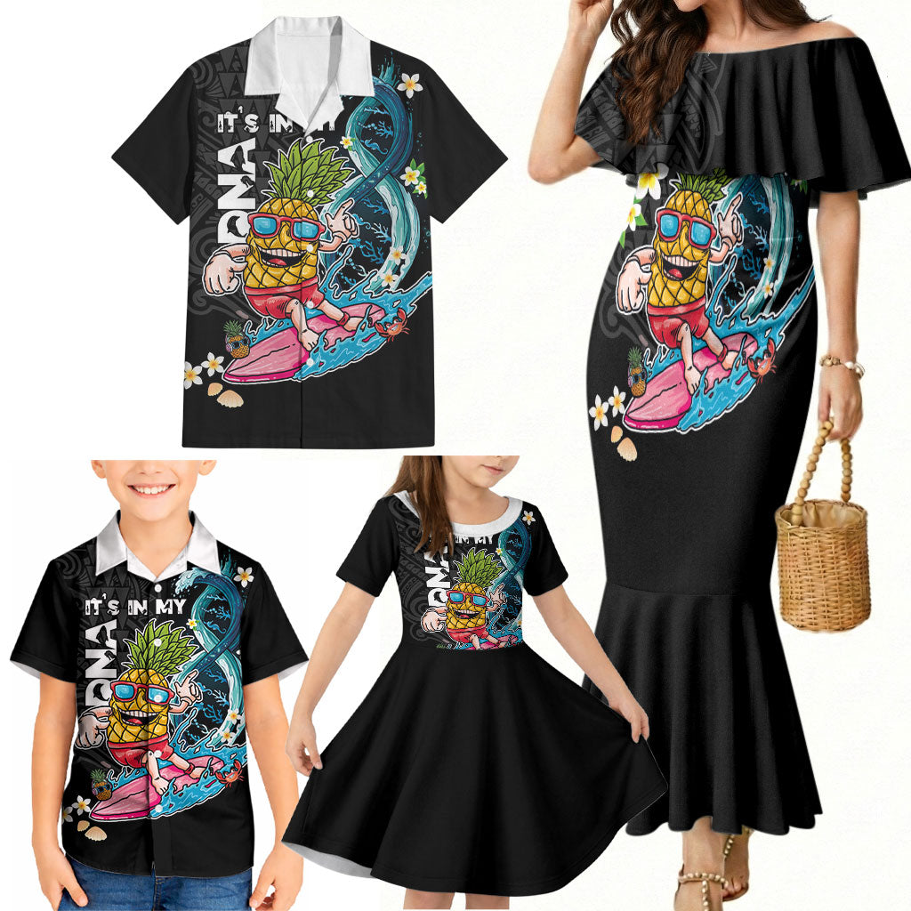 Hawaii Pineapple Surfing Family Matching Mermaid Dress and Hawaiian Shirt It's in My DNA - Kakau and Polynesian Pattern LT03 - Polynesian Pride