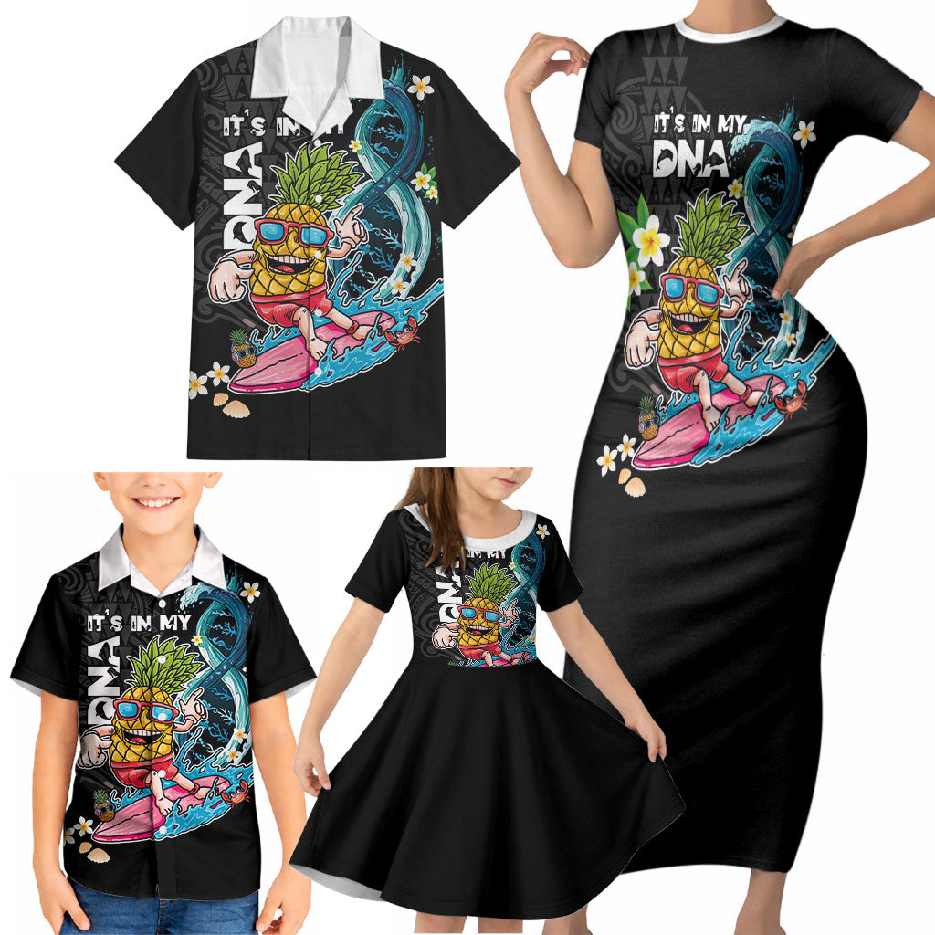 Hawaii Pineapple Surfing Family Matching Short Sleeve Bodycon Dress and Hawaiian Shirt It's in My DNA - Kakau and Polynesian Pattern LT03 - Polynesian Pride