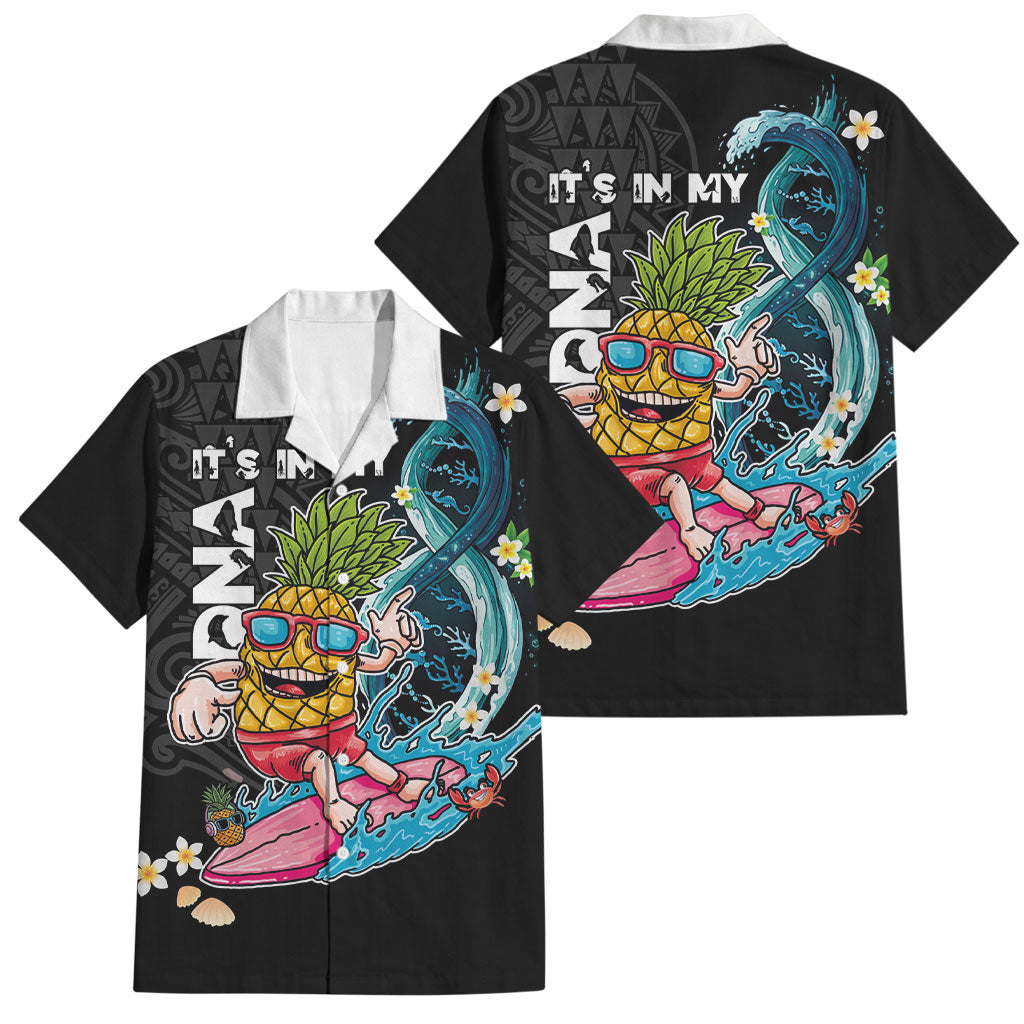 Hawaii Pineapple Surfing Family Matching Short Sleeve Bodycon Dress and Hawaiian Shirt It's in My DNA - Kakau and Polynesian Pattern LT03 Dad's Shirt - Short Sleeve Black - Polynesian Pride