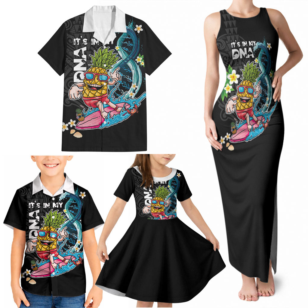 Hawaii Pineapple Surfing Family Matching Tank Maxi Dress and Hawaiian Shirt It's in My DNA - Kakau and Polynesian Pattern LT03 - Polynesian Pride
