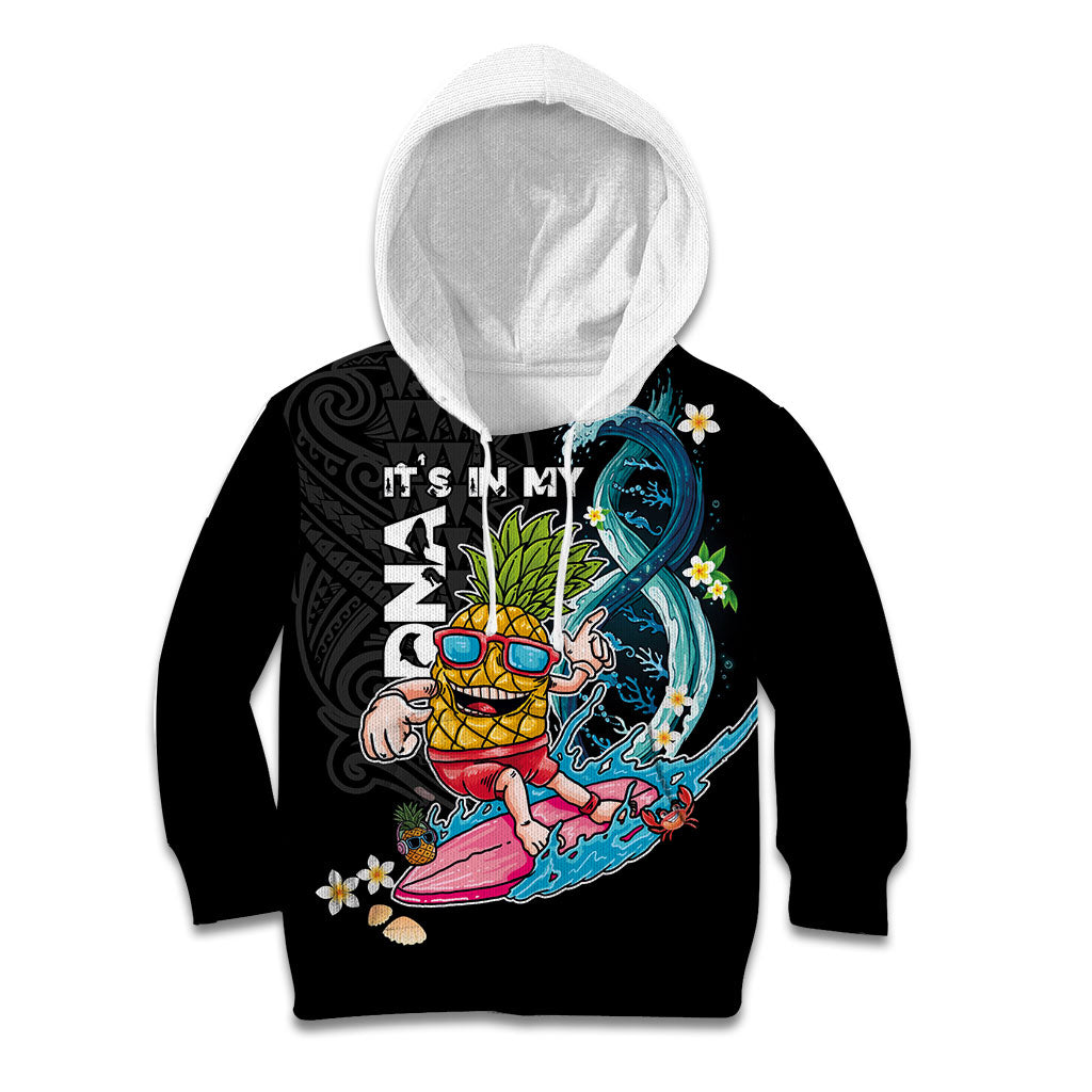 Hawaii Pineapple Surfing Kid Hoodie It's in My DNA - Kakau and Polynesian Pattern LT03 Hoodie Black - Polynesian Pride