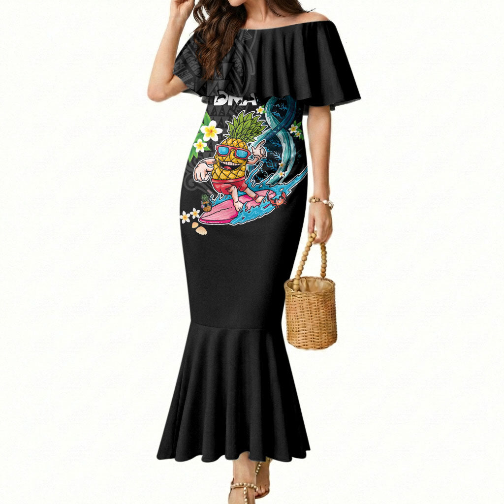 Hawaii Pineapple Surfing Mermaid Dress It's in My DNA - Kakau and Polynesian Pattern LT03 Women Black - Polynesian Pride