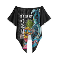 Hawaii Pineapple Surfing Off Shoulder Wrap Waist Top It's in My DNA - Kakau and Polynesian Pattern LT03 Black - Polynesian Pride