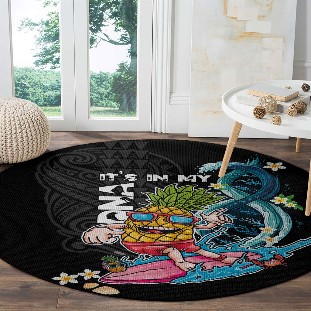 Hawaii Pineapple Surfing Round Carpet It's in My DNA - Kakau and Polynesian Pattern LT03 - Polynesian Pride