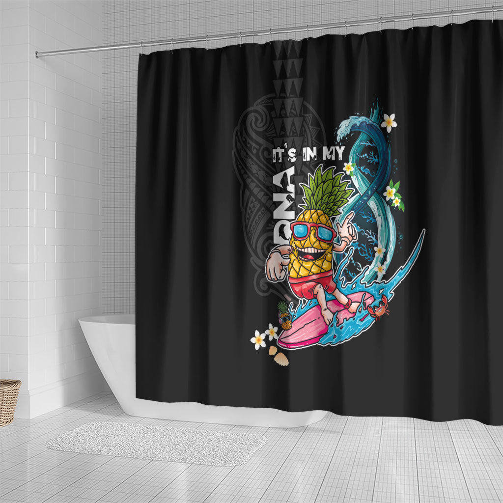Hawaii Pineapple Surfing Shower Curtain It's in My DNA - Kakau and Polynesian Pattern LT03 - Polynesian Pride