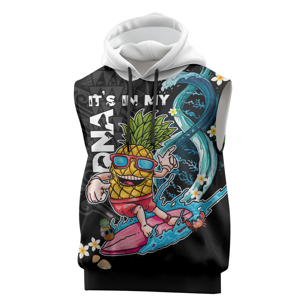 Hawaii Pineapple Surfing Sleeveless Hoodie It's in My DNA - Kakau and Polynesian Pattern LT03 Black - Polynesian Pride