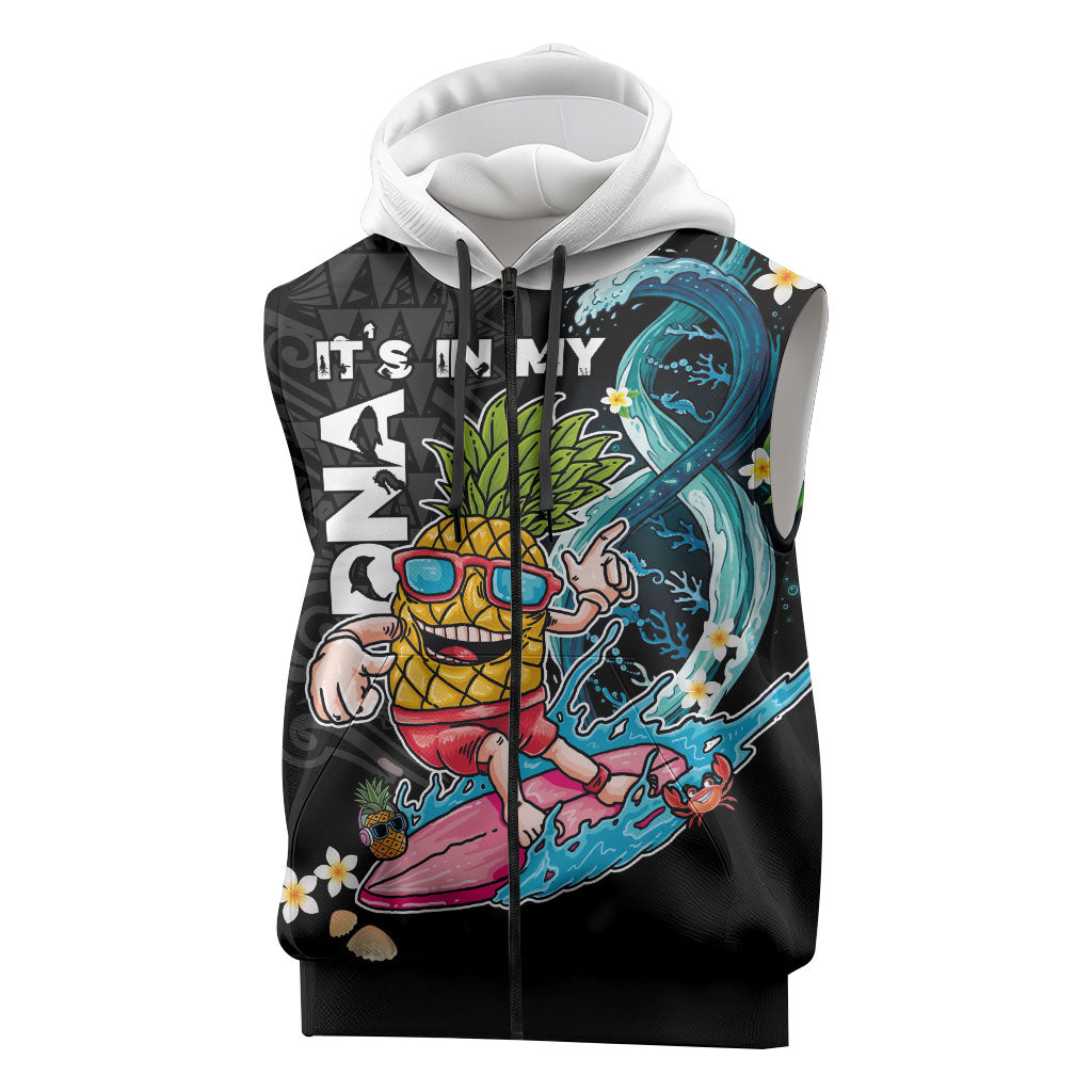 Hawaii Pineapple Surfing Sleeveless Zip Hoodie It's in My DNA - Kakau and Polynesian Pattern LT03 Black - Polynesian Pride