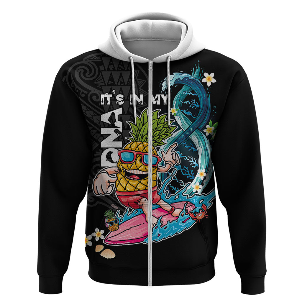 Hawaii Pineapple Surfing Zip Hoodie It's in My DNA - Kakau and Polynesian Pattern LT03 Zip Hoodie Black - Polynesian Pride