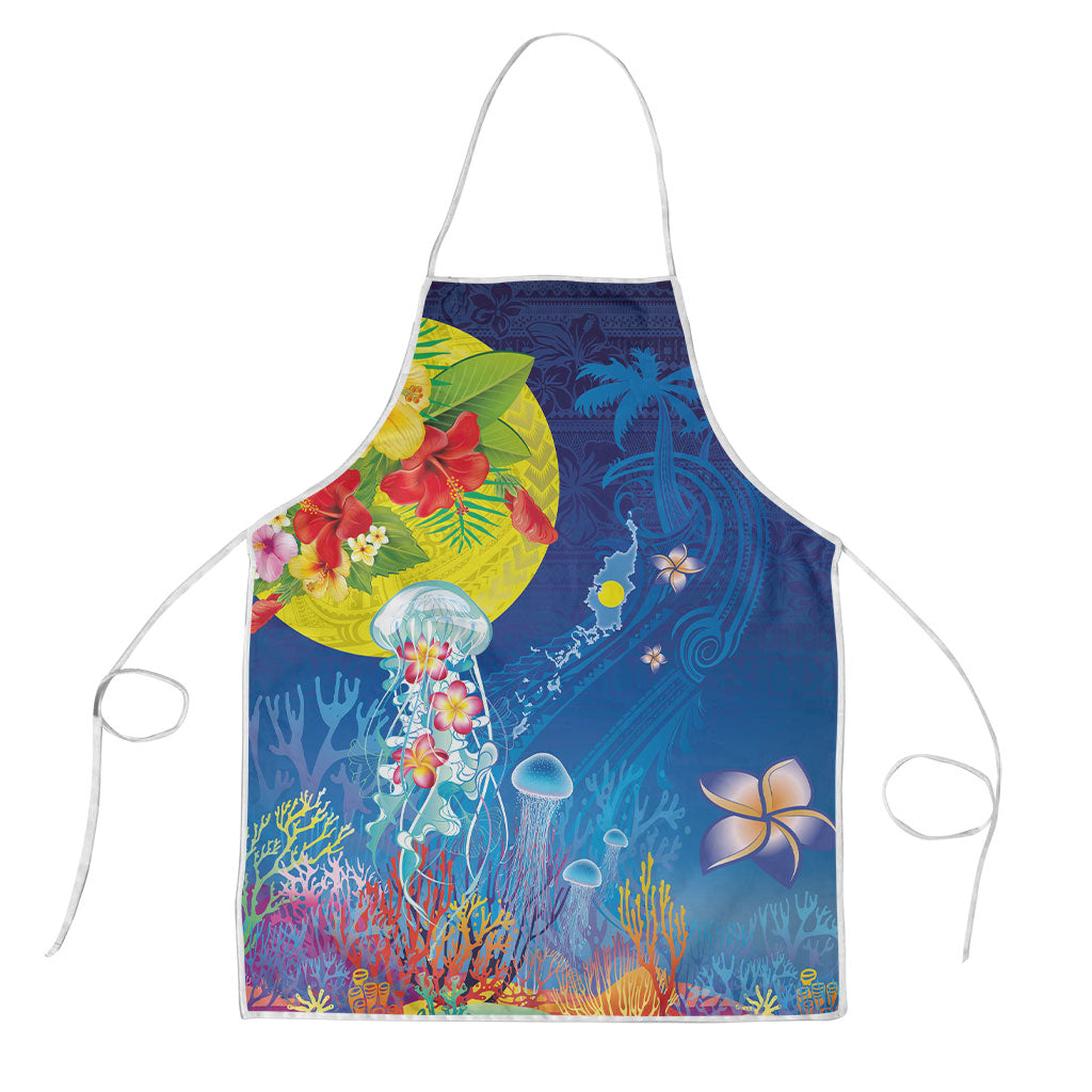 Palau Apron Jellyfish with Coral Reefs Ocean Vibe and Tapa Pattern LT03 Blue - Polynesian Pride