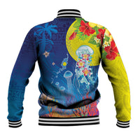 Palau Baseball Jacket Jellyfish with Coral Reefs Ocean Vibe and Tapa Pattern LT03 - Polynesian Pride