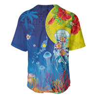 Palau Baseball Jersey Jellyfish with Coral Reefs Ocean Vibe and Tapa Pattern LT03 - Polynesian Pride