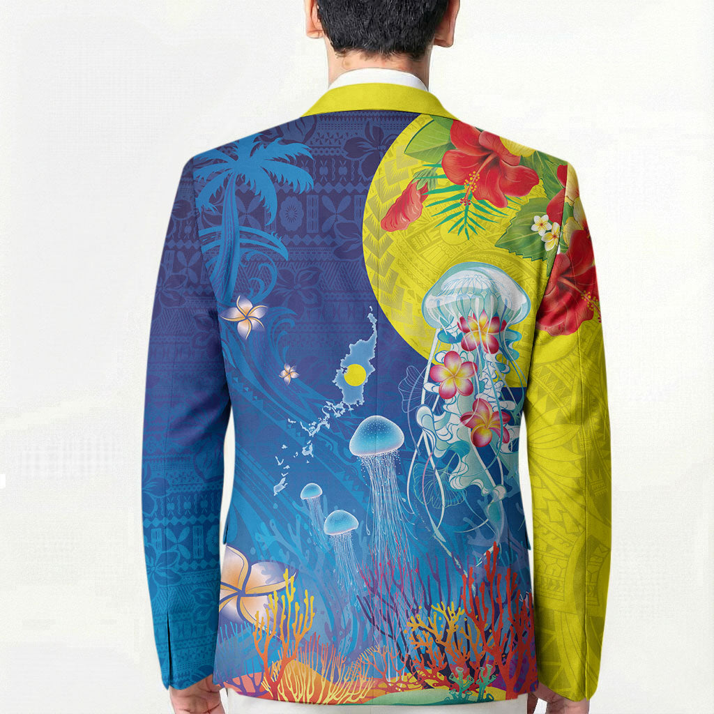 Palau Blazer Jellyfish with Coral Reefs Ocean Vibe and Tapa Pattern LT03 - Polynesian Pride