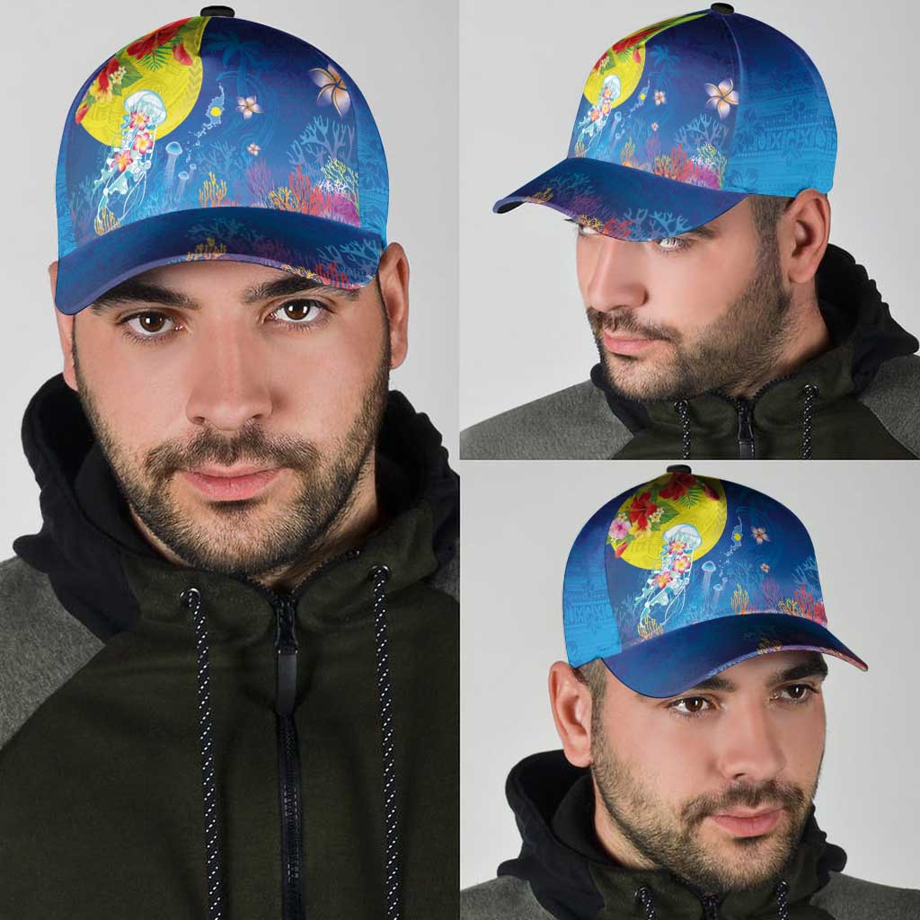 Palau Classic Cap Jellyfish with Coral Reefs Ocean Vibe and Tapa Pattern LT03 - Polynesian Pride