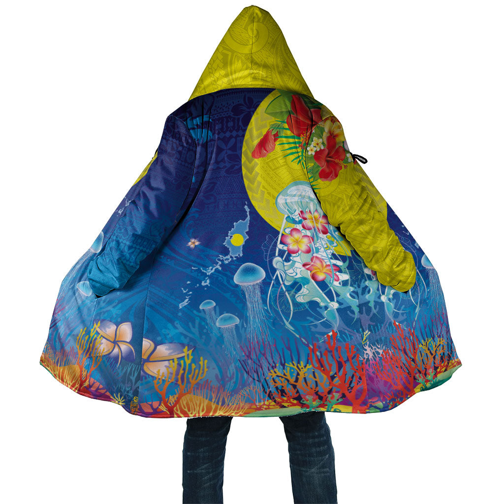 Palau Cloak Jellyfish with Coral Reefs Ocean Vibe and Tapa Pattern LT03 Unisex Blue - Polynesian Pride