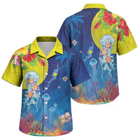 Palau Family Matching Mermaid Dress and Hawaiian Shirt Jellyfish with Coral Reefs Ocean Vibe and Tapa Pattern LT03 Son's Shirt Blue - Polynesian Pride
