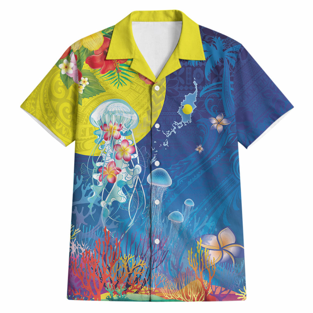 Palau Hawaiian Shirt Jellyfish with Coral Reefs Ocean Vibe and Tapa Pattern LT03 Blue - Polynesian Pride