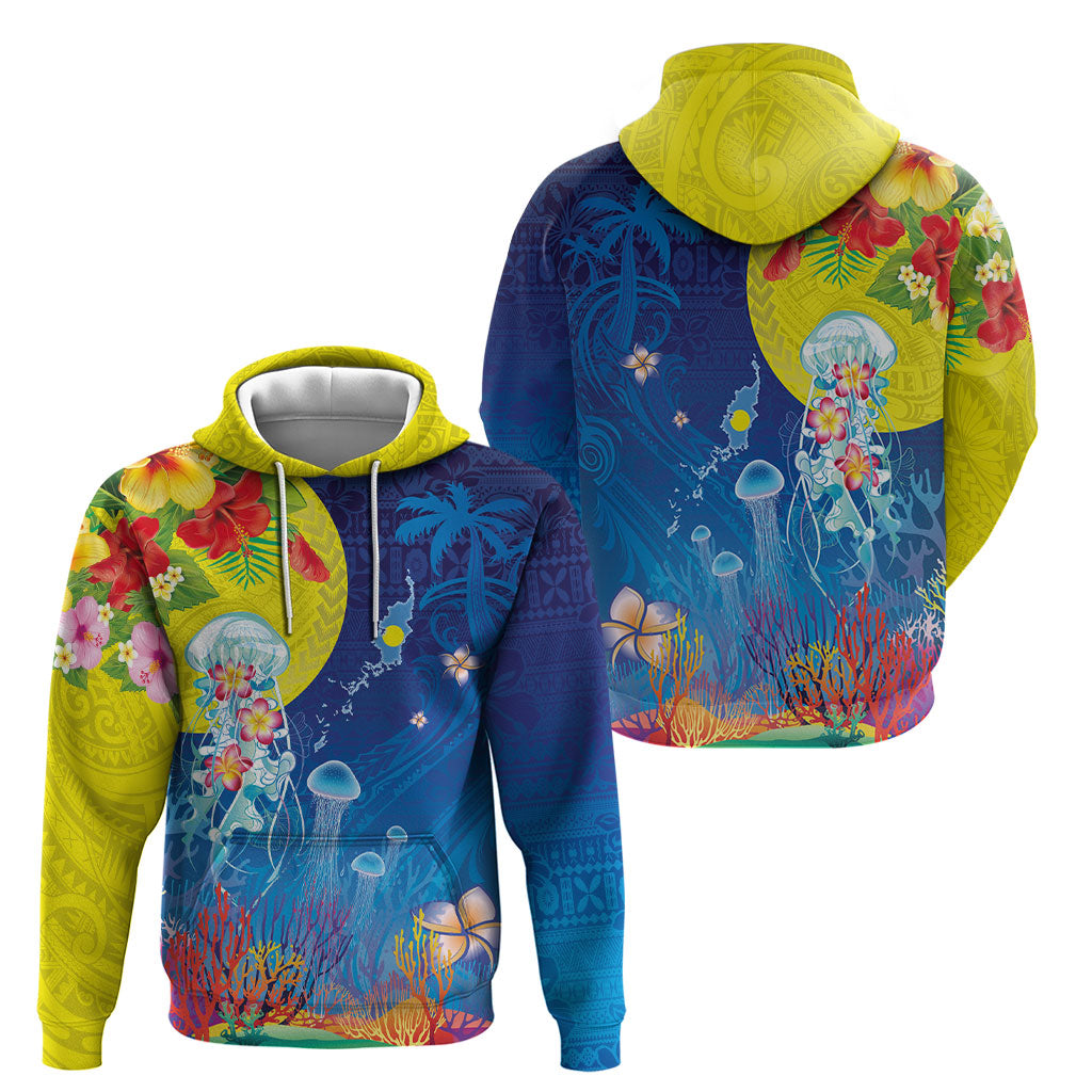 Palau Hoodie Jellyfish with Coral Reefs Ocean Vibe and Tapa Pattern LT03 - Polynesian Pride