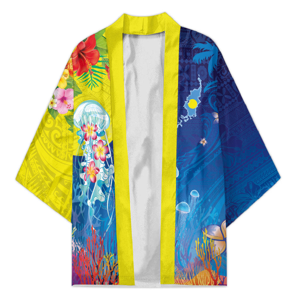 Palau Kimono Jellyfish with Coral Reefs Ocean Vibe and Tapa Pattern LT03 Unisex Blue - Polynesian Pride