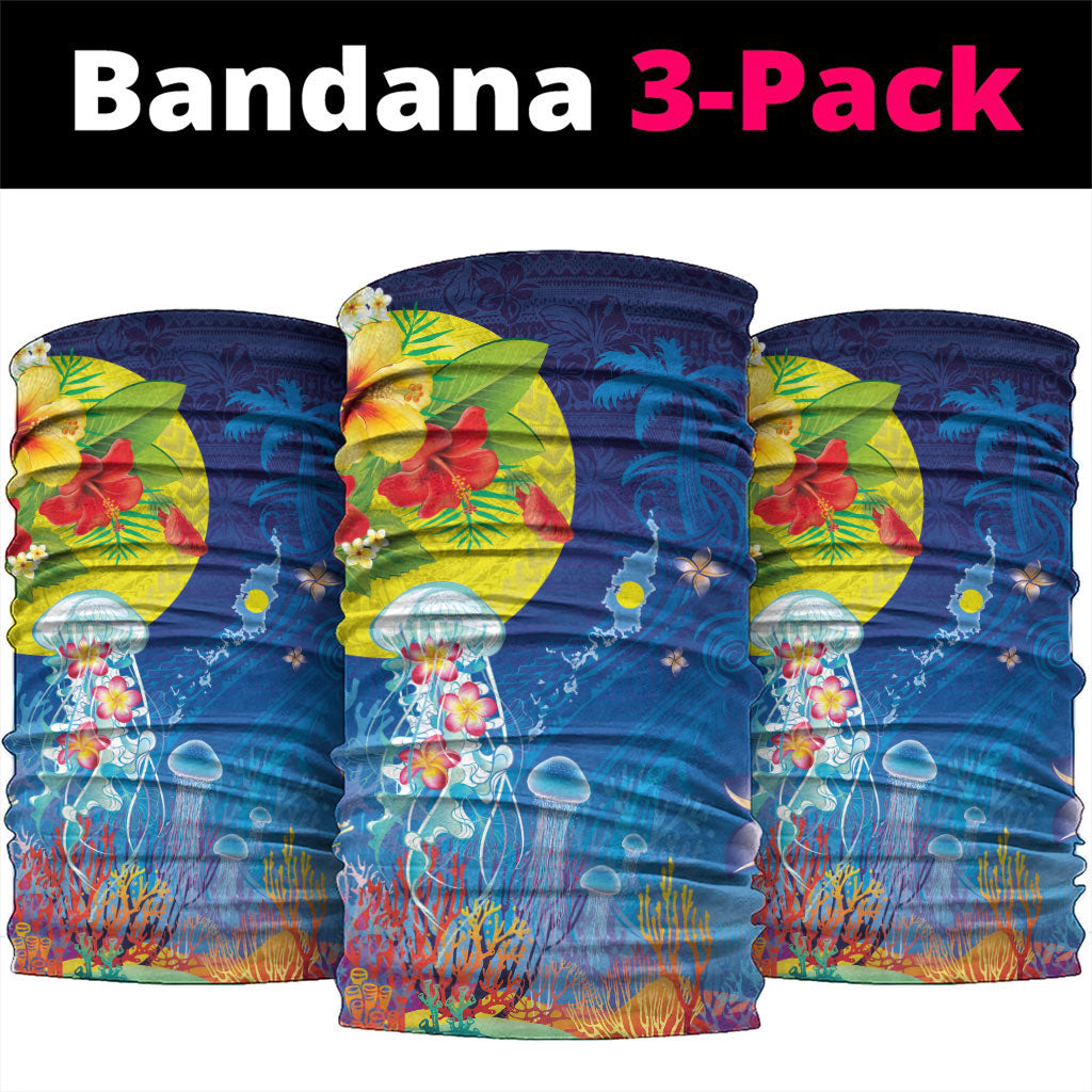 Palau Neck Gaiter Jellyfish with Coral Reefs Ocean Vibe and Tapa Pattern LT03 package One Size: 25*50cm Blue - Polynesian Pride