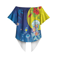 Palau Off Shoulder Wrap Waist Top Jellyfish with Coral Reefs Ocean Vibe and Tapa Pattern LT03 - Polynesian Pride