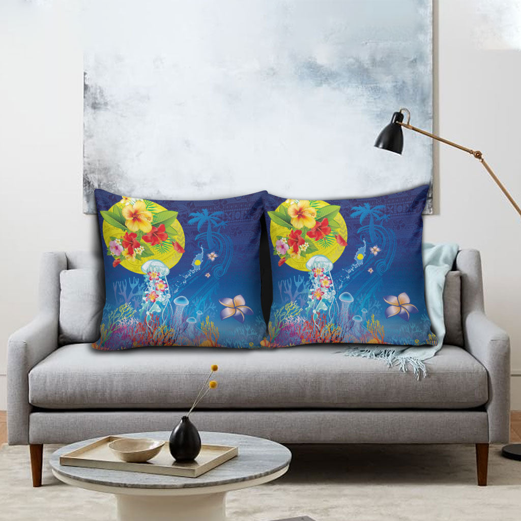 Palau Pillow Cover Jellyfish with Coral Reefs Ocean Vibe and Tapa Pattern LT03 - Polynesian Pride