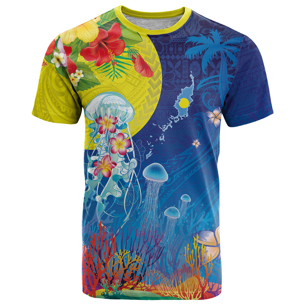 Palau T Shirt Jellyfish with Coral Reefs Ocean Vibe and Tapa Pattern LT03 Blue - Polynesian Pride