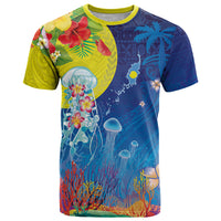Palau T Shirt Jellyfish with Coral Reefs Ocean Vibe and Tapa Pattern LT03 Blue - Polynesian Pride
