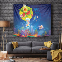 Palau Tapestry Jellyfish with Coral Reefs Ocean Vibe and Tapa Pattern LT03 Blue - Polynesian Pride